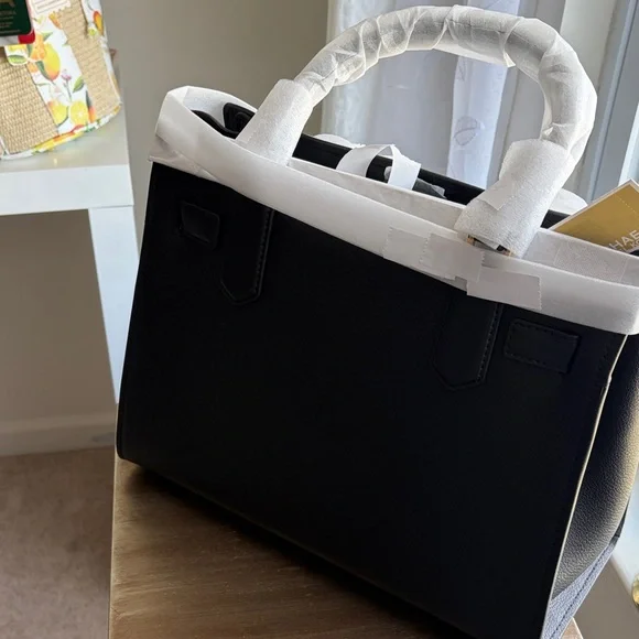 Michael Kors Black Leather Satchel with Gold-Tone Accent - Picture 3 of 5